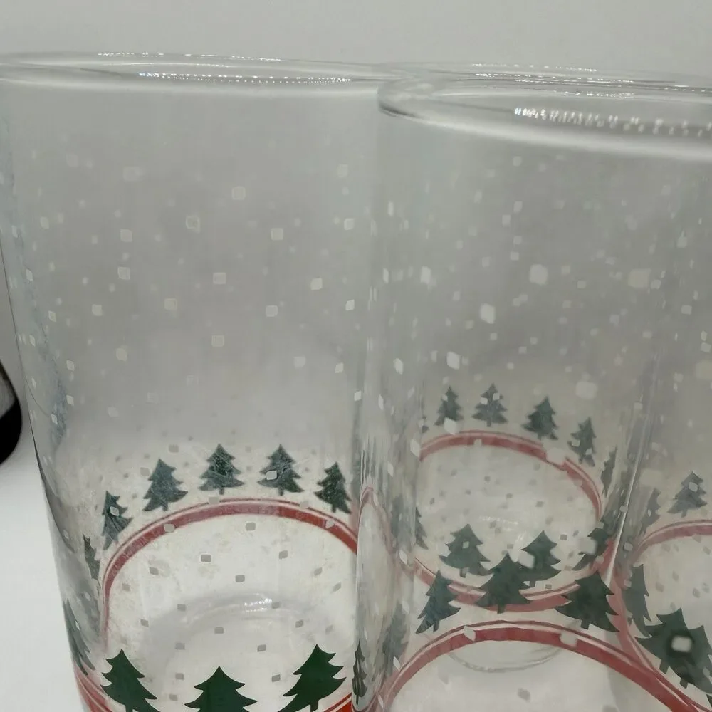Vintage Libbey Christmas Tree Drinking Glasses Set of 4 Tumblers Hazy 5.25”